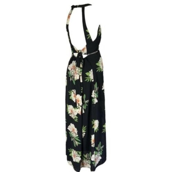 Zesica Floral Halter Strappy Back Maxi Dress Blue L - Picture 3 of 11